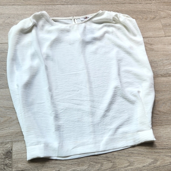GeeGee Off White Top Womens Large Ruched Short Sleeves Lightweight Nwt - Picture 2 of 11